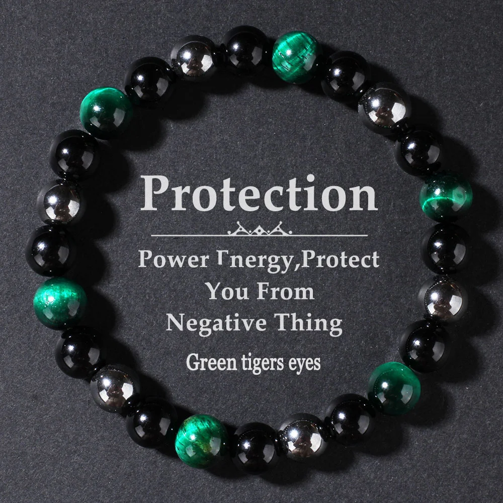 Protection bracelet Unisex Empath Black Onyx Green Tigers Eye Good Luck Energy Healing Bracelet