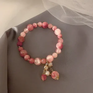Pink Crystal Natural Stone Bracelet Reiki Energy Strand Bracelets Bangles For Women Prayer Blessing Health Wristband Jewelry