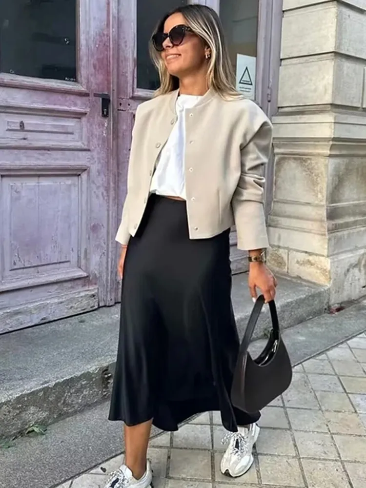High Waist Satin Long Skirts - Image 2