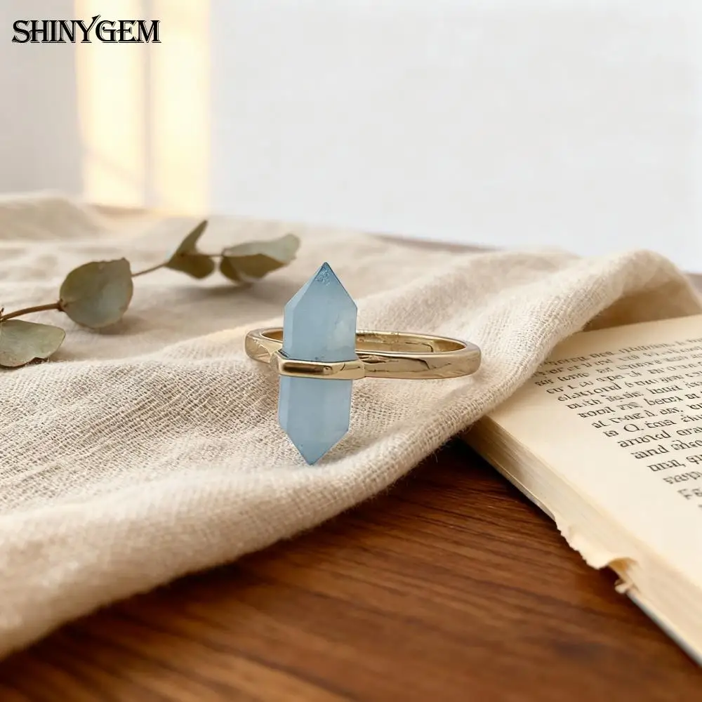 Natural Hexagonal Healing Amethyst Labradorite Rock Crystal Quartz Resizable 18K Gold Plated Ring - Image 22