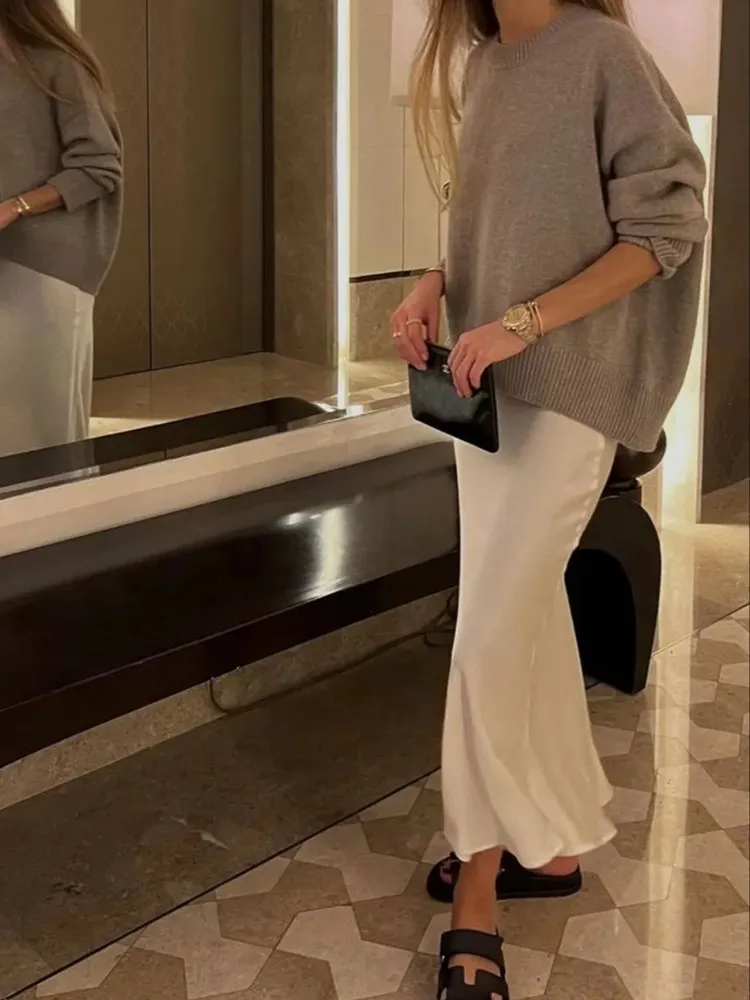 High Waist Satin Long Skirts - Image 3