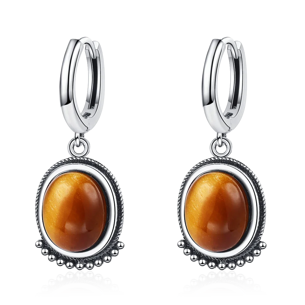 Fine Silver Natural Tiger Eye Earring Elegant Labradorite Moonstone - Image 2