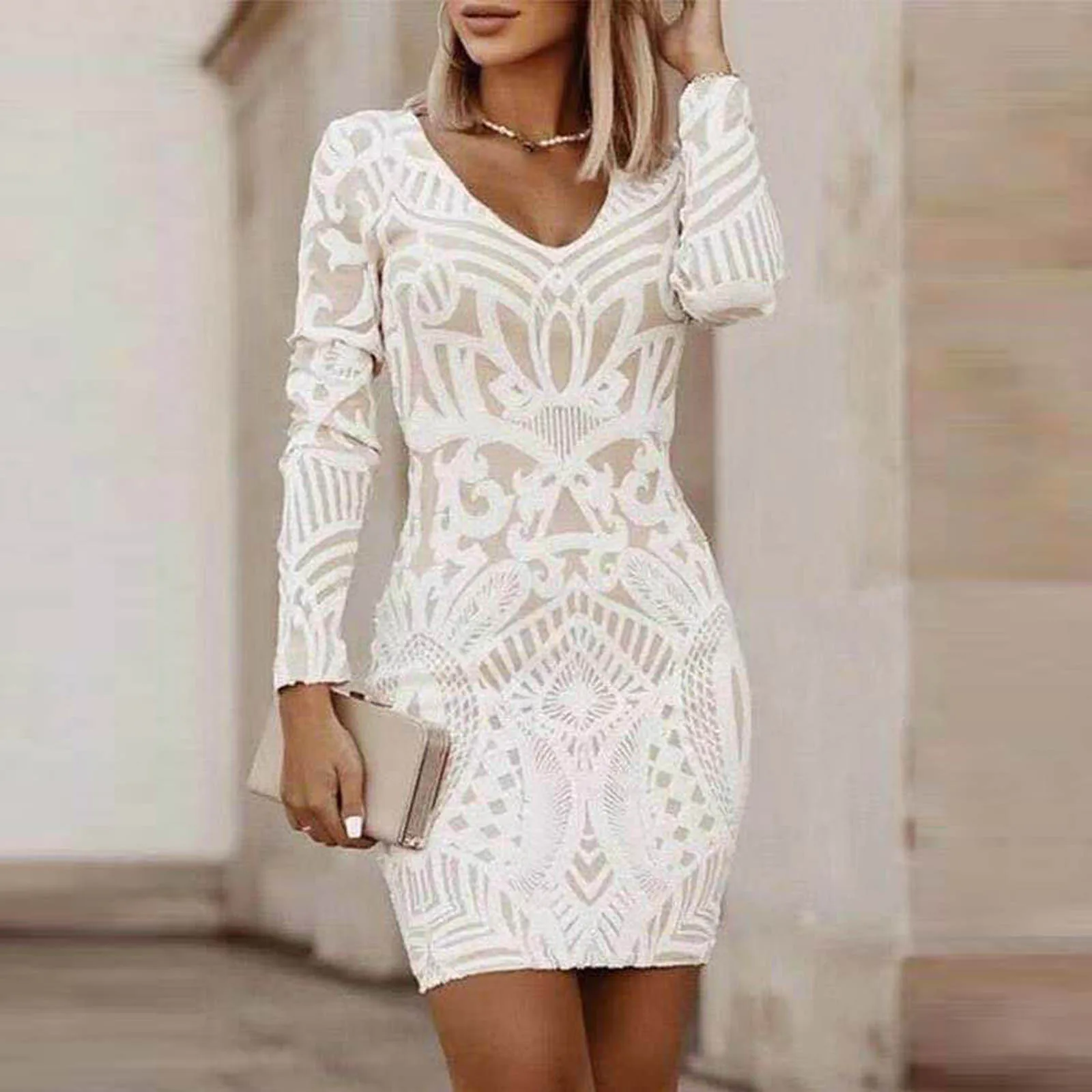 Carual V-Neck White Dress - Image 7