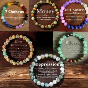 Natural Stone Symbolic Beaded Bracelet Unisex Anxiety Relief Protection Money Spiritual Inner Self-Love Jewelry