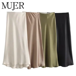 High Waist Satin Long Skirts