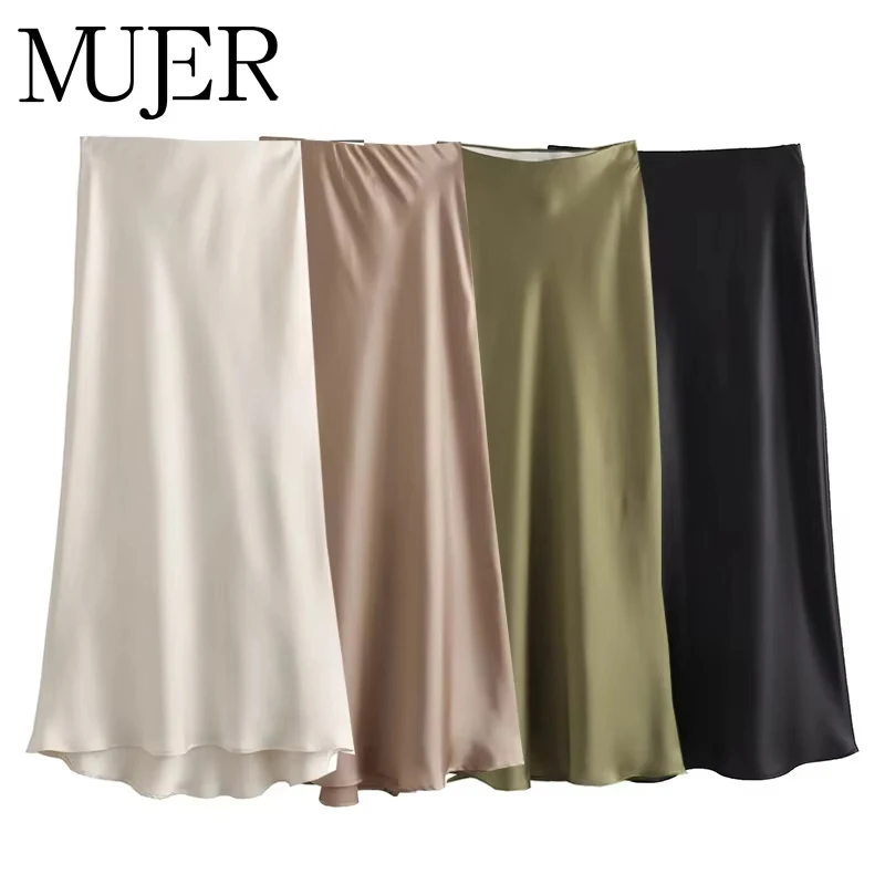 High Waist Satin Long Skirts