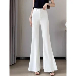 Women High Waist Drapey Flared Suit Pants Thin Elegant Wide Bell Bottom Summer Versatile Casual Pants