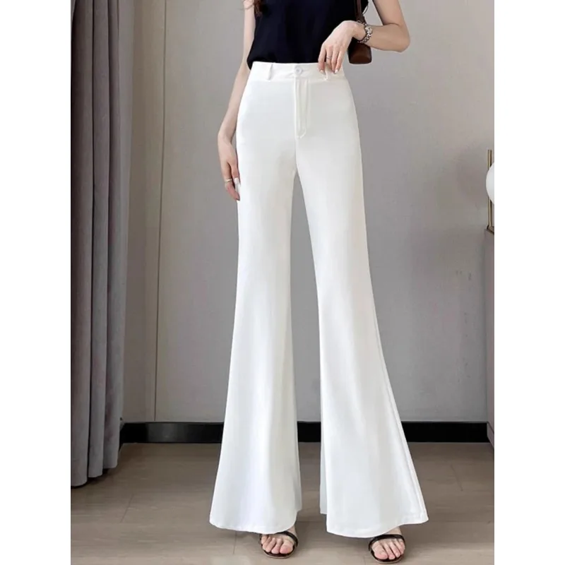 Women High Waist Drapey Flared Suit Pants Thin Elegant Wide Bell Bottom Summer Versatile Casual Pants