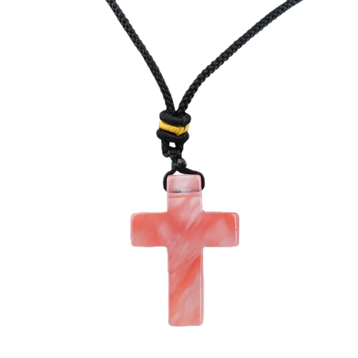Yellow Tiger Eye 22x30mm Cross Shaped Gemstone Pendant Necklace with Black Leather Rope - Image 12