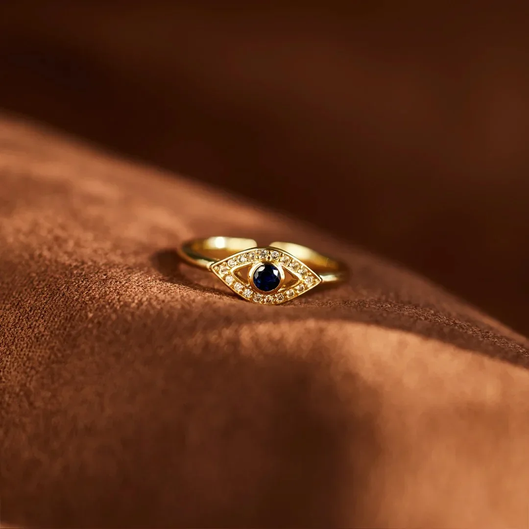 Evil Eye Protection Ring 14k Gold Plating Blue Shining Zirconia Spiritual Turkish Rings - Image 2