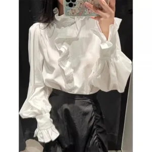 Vintage Elegant White Ruffled Shirt