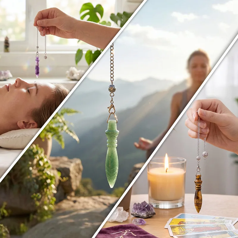 Natural Healing Crystal Quartz Reiki Pendulos 7 Chakra Stone Scepter Pendulum Pendant for Dowsing Amulet Spiritual Divination - Image 4