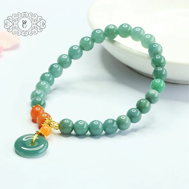 Elegant 7mm Green Jade Bracelet Natural Gemstone Healing Jewelry Peace Knot Pendant Auspicious Gift Unisex - Image 3