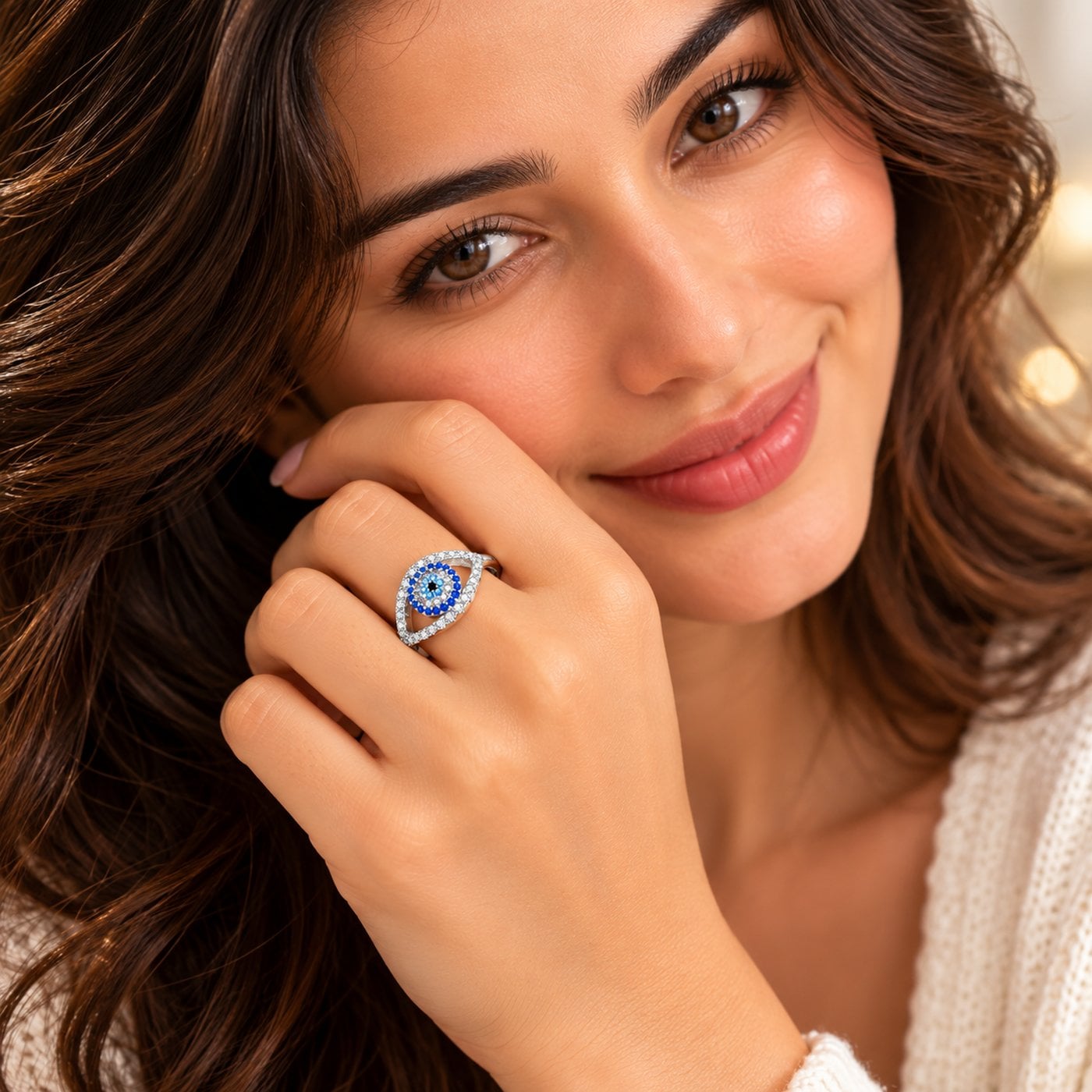Sterling Silver Evil Eye Protection Ring with "PROTECT YOUR ENERGY" Engraving