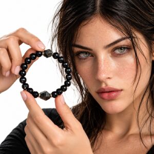 18mm black tourmaline and sapphire crystal protection bracelet