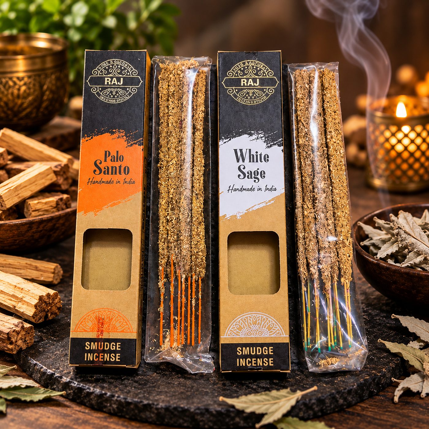 Natural Handmade Incense Sticks – White Sage, Palo Santo, Lavender & Jasmine Aromas