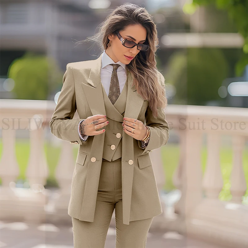 Women's 3-Piece Double Breasted Suit with Jacket, Vest, and Pants - Image 26