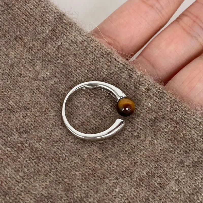 silver 925 glossy tiger eye stone ring for couples fashion Light luxury High quality trend minimalist ring vintage jewelry gift - Image 3