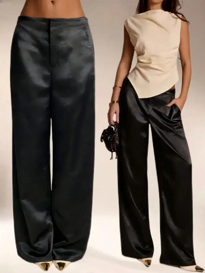 2026 Summer New Women Satin Wide Leg Pants Europe America Fashion High Waist Elegant Office Casual Trousers Y2k Streetwear Women - Image 7