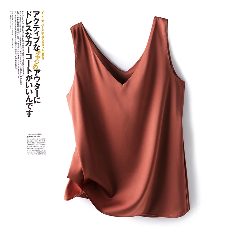 Ladies Silk Suspenders Solid Satin Vest Spring Autumn 2022 New Wild Pullover Tops Women Interior Front/Rear V-Neck Summer Thin - Image 10