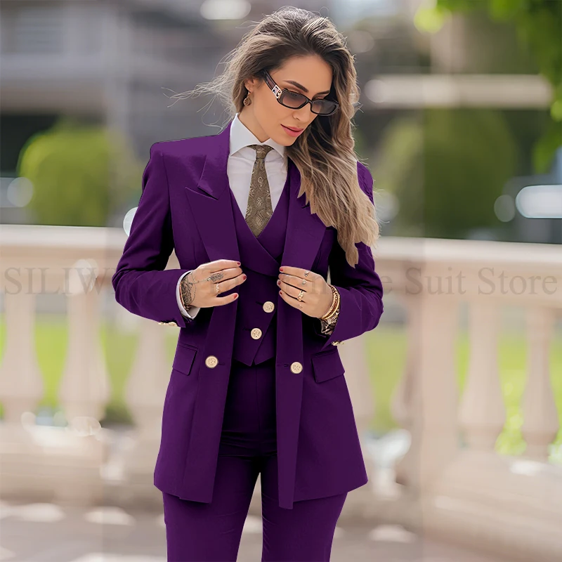 Elegant Women Suit 3 Piece Jacket Vest Pants Double Breasted Female Clothing Smart Formal Office Banquet Lady's Blazers Sets - Image 27