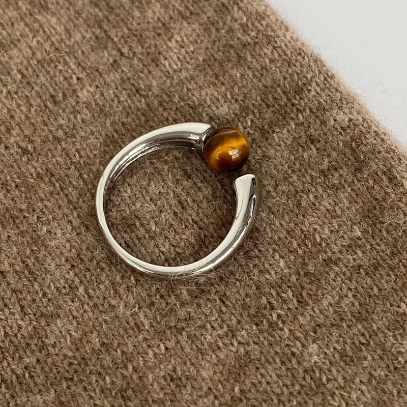 silver 925 glossy tiger eye stone ring for couples fashion Light luxury High quality trend minimalist ring vintage jewelry gift - Image 4