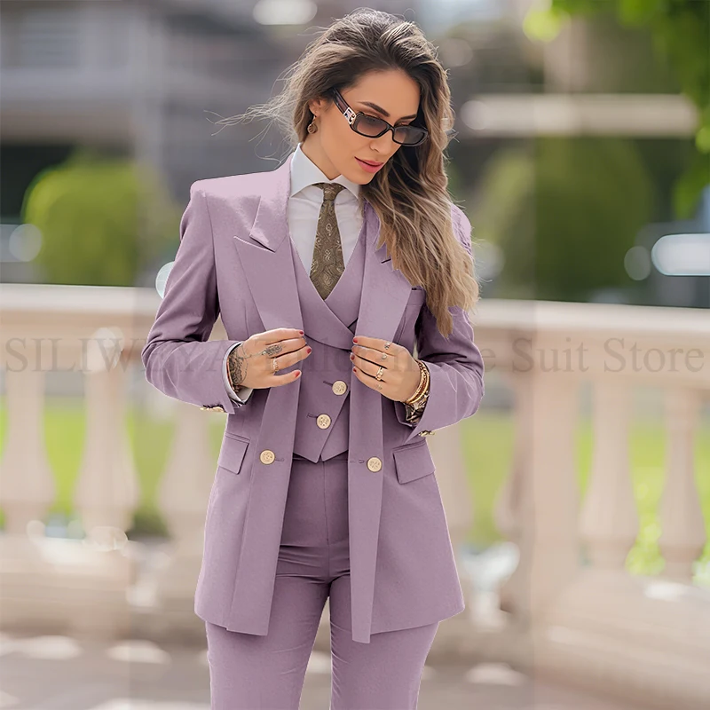 Women's 3-Piece Double Breasted Suit with Jacket, Vest, and Pants - Image 23