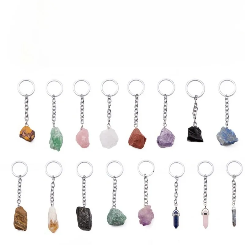 1-2cm Natural Raw Ore Keychain Gem Quartz Fluorite Citrine Amethyst Irregular Stone Pendants Charms Jewelry Making Accessorie - Image 3