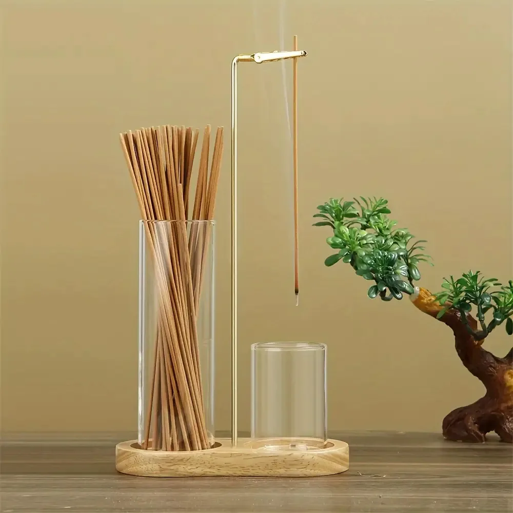 Incense Stick Burner With Stand Glass Holder Wooden Tray For Home Decor Yoga Meditation Aromatherapy Gift Catcher Base - Image 7