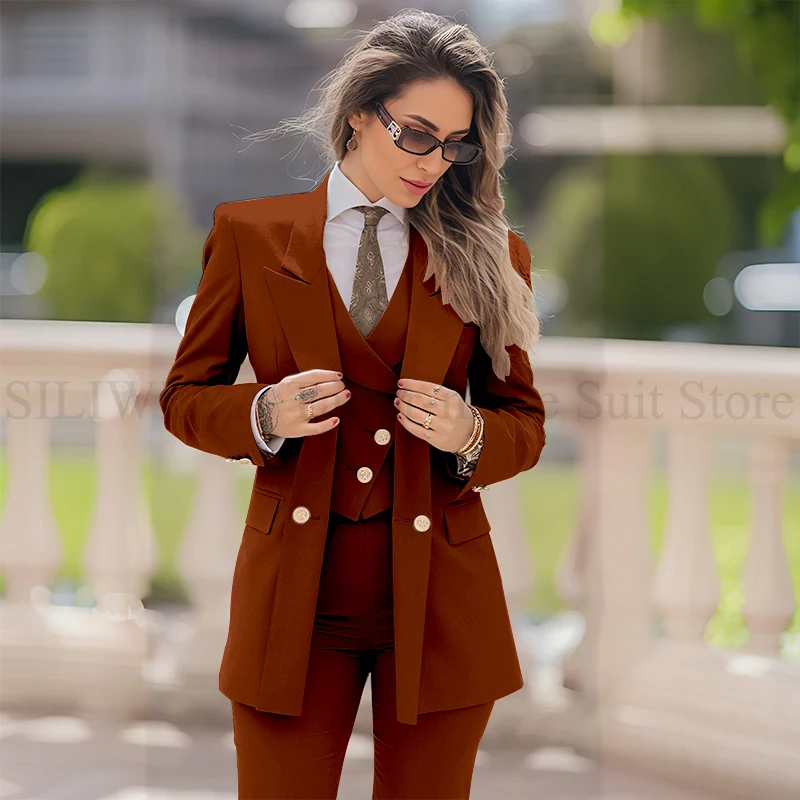 Women's 3-Piece Double Breasted Suit with Jacket, Vest, and Pants - Image 24