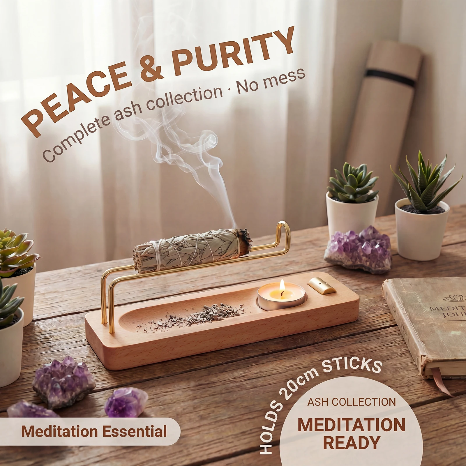 Incense Stick Holder Wooden Incense Burner Holder 4 in 1 Multi-purpose Sage Holder for Home Office Burning Palo Santo Sage Stick - Image 2