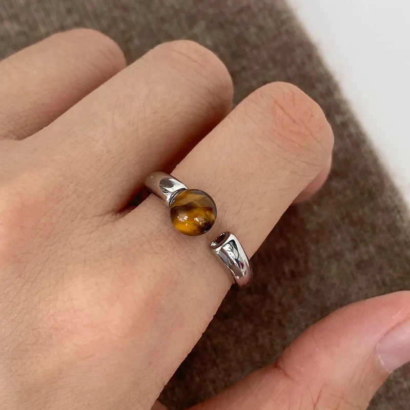 silver 925 glossy tiger eye stone ring for couples fashion Light luxury High quality trend minimalist ring vintage jewelry gift - Image 2