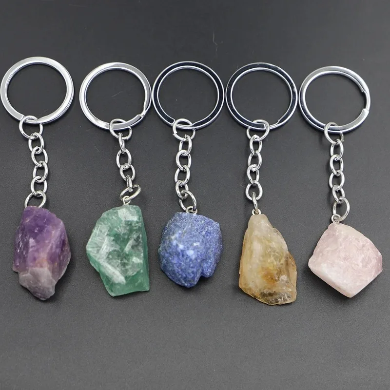 1-2cm Natural Raw Ore Keychain Gem Quartz Fluorite Citrine Amethyst Irregular Stone Pendants Charms Jewelry Making Accessorie - Image 4