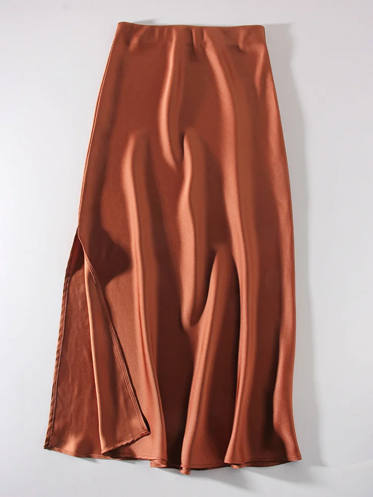 Long Satin Skirts For Women Summer High Quality Skirt With Slit On The Side Silk Elegant Black Maxi Luxury Women's Skirts 2025 - Image 10