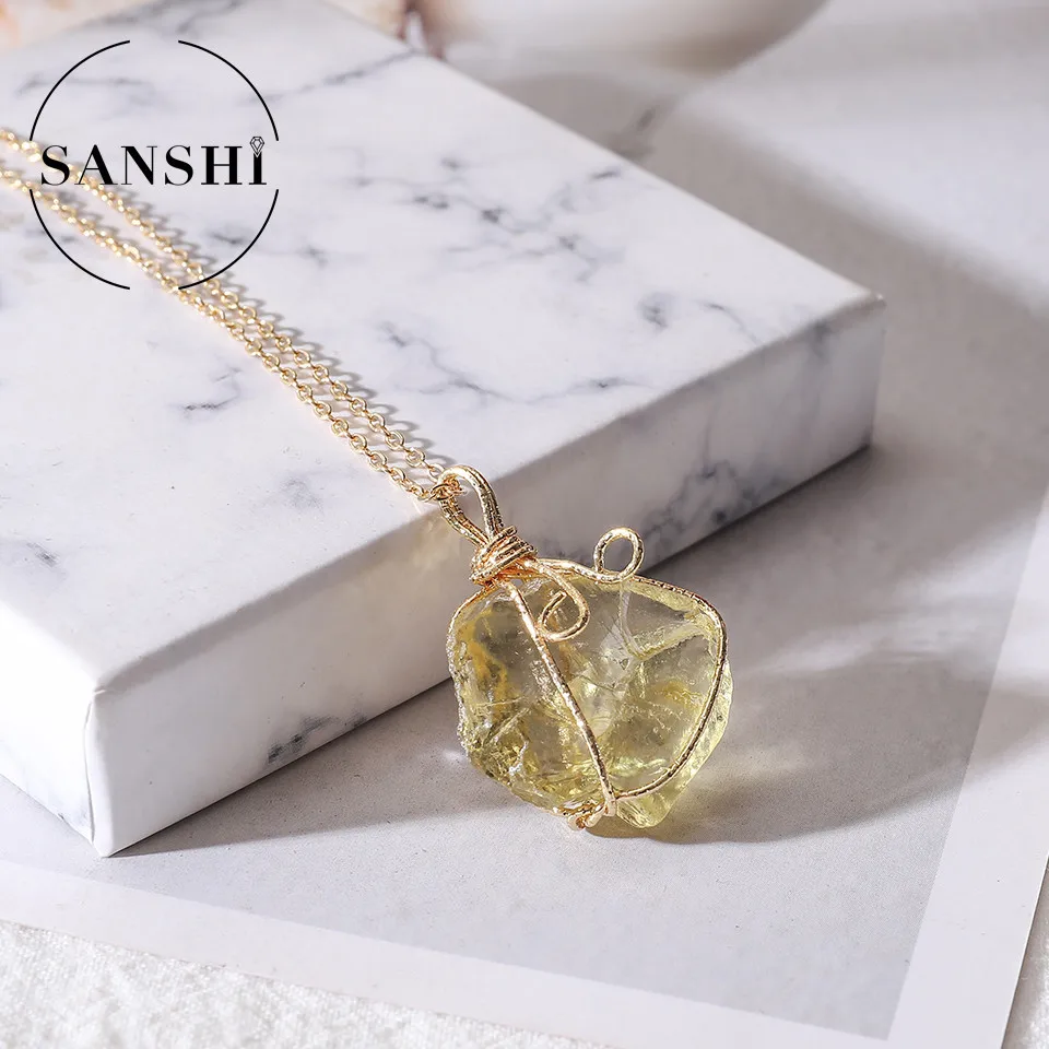 Natural Stone Crystal Necklace with Twisted Thread Natural Stone Pendant Lucky Crystal Primitive Stone Necklace - Image 2