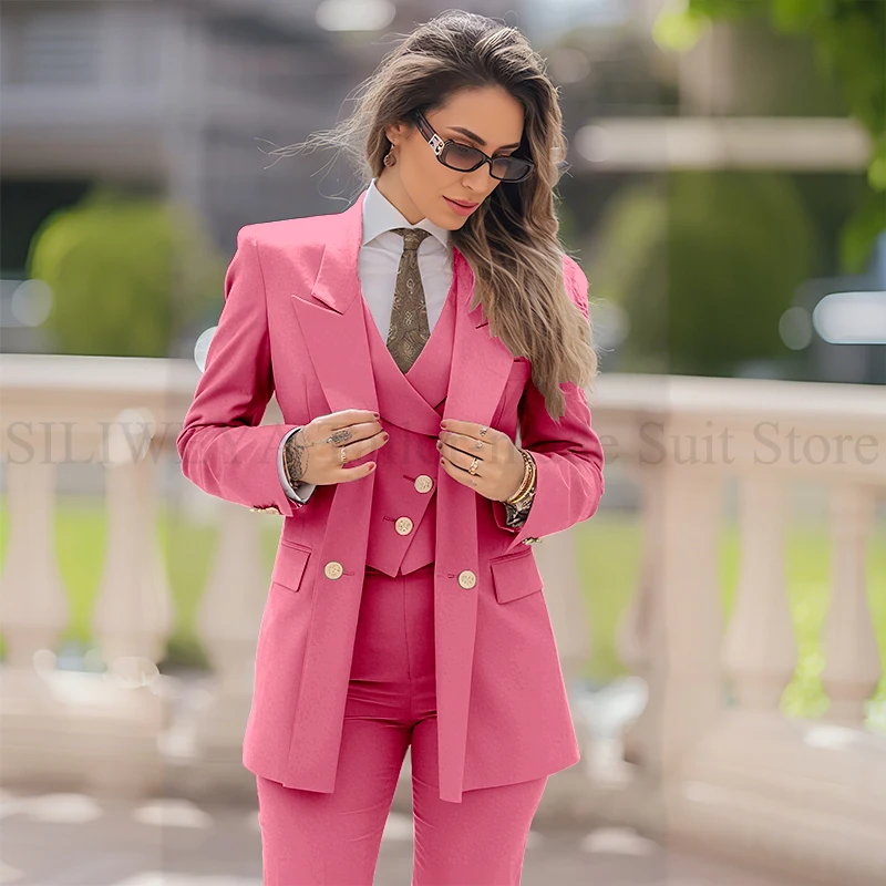 Women's 3-Piece Double Breasted Suit with Jacket, Vest, and Pants - Image 12