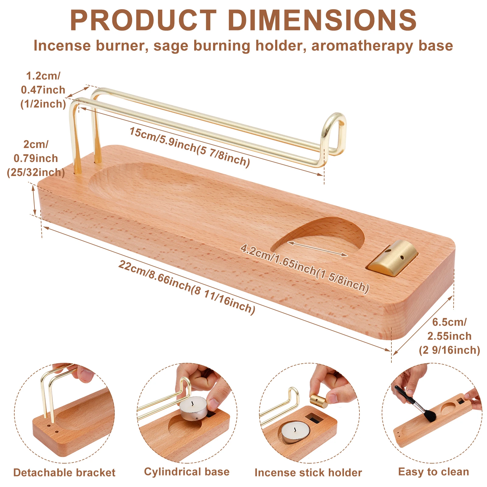 Incense Stick Holder Wooden Incense Burner Holder 4 in 1 Multi-purpose Sage Holder for Home Office Burning Palo Santo Sage Stick - Image 7