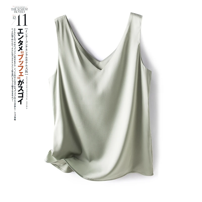 Ladies Silk Suspenders Solid Satin Vest Spring Autumn 2022 New Wild Pullover Tops Women Interior Front/Rear V-Neck Summer Thin - Image 13