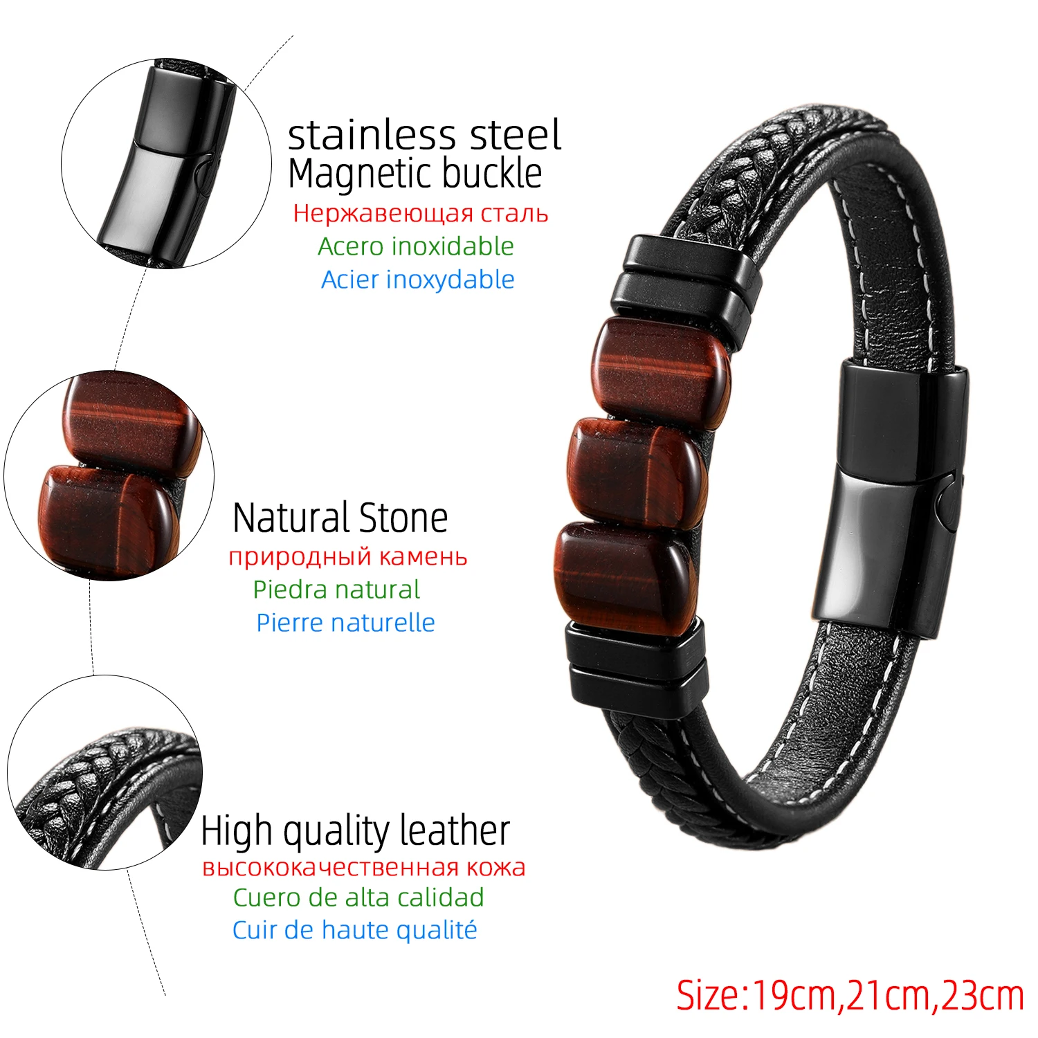 Tiger Eye Healing Bracelet, Natural Stone with Braided Leather Cord & Stainless Steel Clasp, Chakra Balancing Energy Jewelry - Image 6