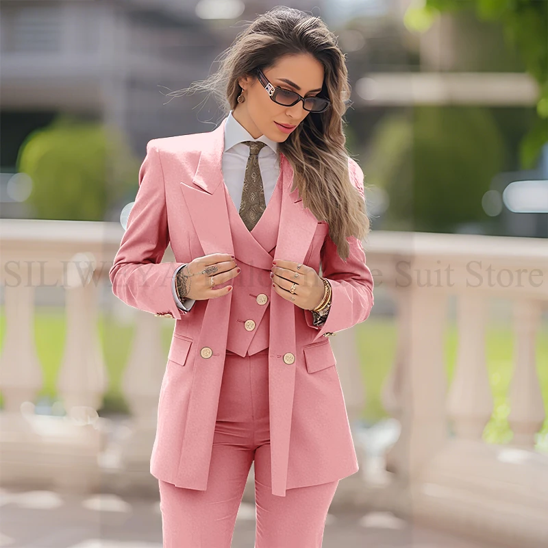 Women's 3-Piece Double Breasted Suit with Jacket, Vest, and Pants - Image 13