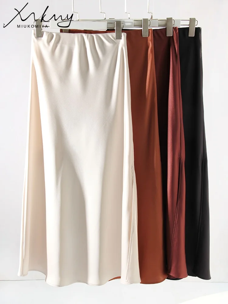 Long Satin Skirts For Women Summer High Quality Skirt With Slit On The Side Silk Elegant Black Maxi Luxury Women's Skirts 2025 - Image 6