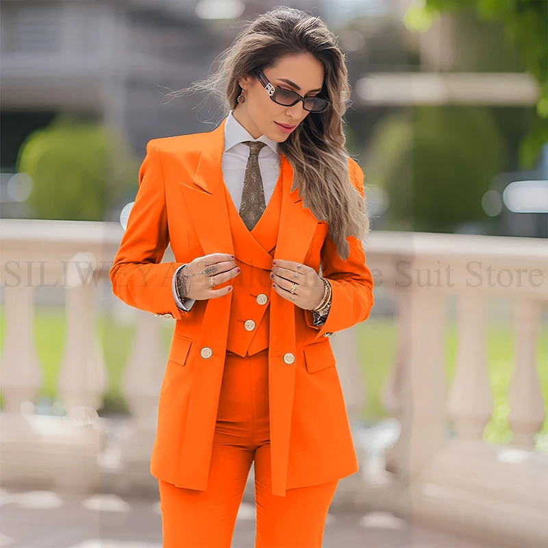 Women's 3-Piece Double Breasted Suit with Jacket, Vest, and Pants - Image 22
