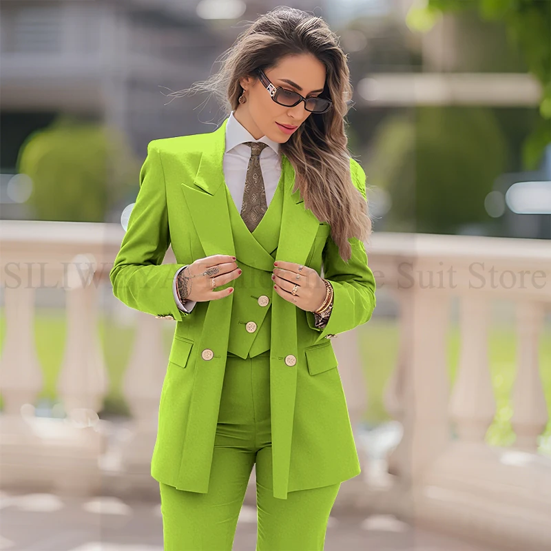 Women's 3-Piece Double Breasted Suit with Jacket, Vest, and Pants - Image 9