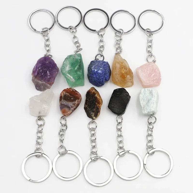 1-2cm Natural Raw Ore Keychain Gem Quartz Fluorite Citrine Amethyst Irregular Stone Pendants Charms Jewelry Making Accessorie - Image 5
