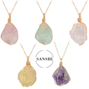 Natural Stone Crystal Necklace with Twisted Thread Natural Stone Pendant Lucky Crystal Primitive Stone Necklace