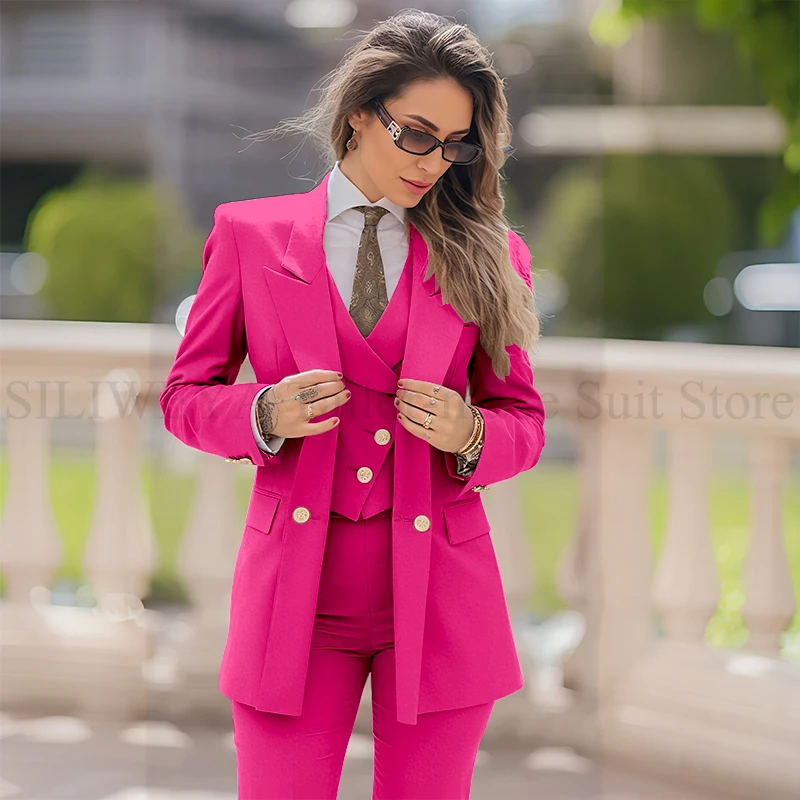 Elegant Women Suit 3 Piece Jacket Vest Pants Double Breasted Female Clothing Smart Formal Office Banquet Lady's Blazers Sets - Image 21