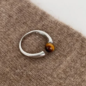 silver 925 glossy tiger eye stone ring for couples fashion Light luxury High quality trend minimalist ring vintage jewelry gift