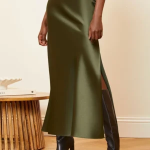 Long Satin Skirts For Women Summer High Quality Skirt With Slit On The Side Silk Elegant Black Maxi Luxury Women's Skirts 2025