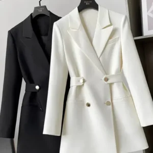 Women Suit Blazer Elegant Coat Spring Autumn Fashion Korean Blazer Luxury Double Breasted Jacket Solid Ladies Tops Clothes