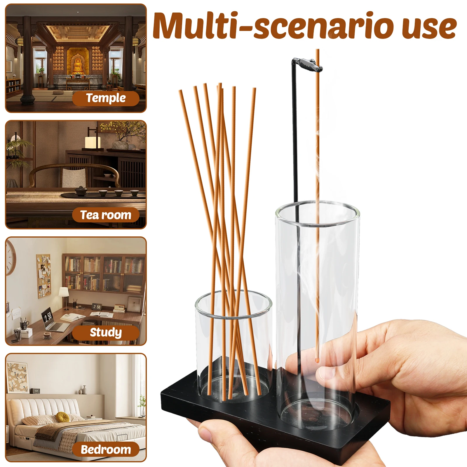 2 In 1 Incense Holder for Stick Double Cup Glass Vertical Incense Holder with Ash Catcher for Temple Bedroom Tea Room Studies - Image 6
